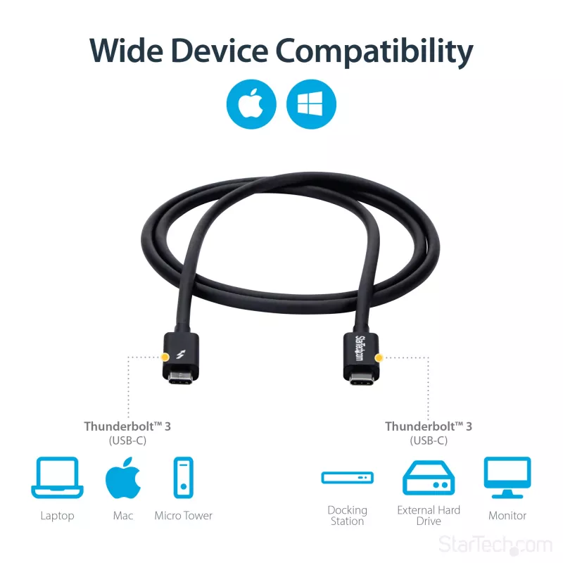 Kabel StarTech.com Thunderbolt 3 (20 Gb/s) USB-C 1 m - zgodny z Thunderbolt, USB i DisplayPort