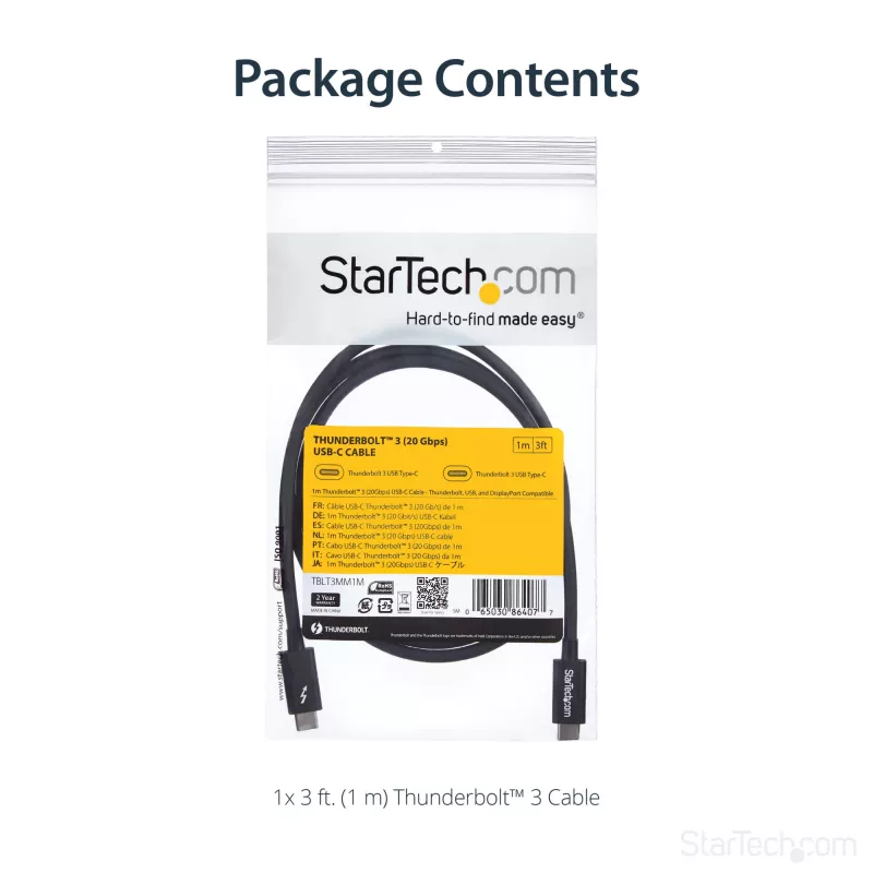 Kabel StarTech.com Thunderbolt 3 (20 Gb/s) USB-C 1 m - zgodny z Thunderbolt, USB i DisplayPort