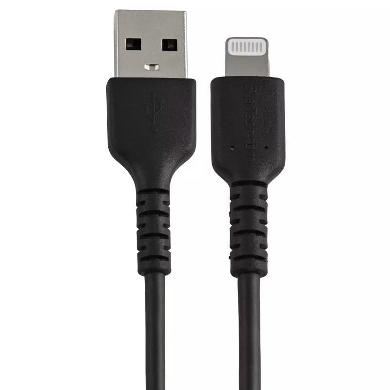 StarTech.com 6-calowy (15 cm) Wytrzymały Czarny Kabel USB-A na Lightning — Wzmocniony Włóknem Aramidowym Przewód Ładująco-Synchronizacyjny USB-A na Lightning — Certyfikat Apple MFi dla iPada/iPhone'a 12