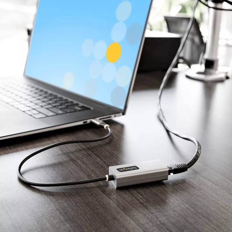 StarTech.com Adapter USB-C na Ethernet, Adapter sieciowy USB 3.0 na Gigabit Ethernet - 10/100/1000 Mbps, Adapter USB-C na RJ45 Ethernet (GbE), Wbudowany kabel 12 cali, Instalacja bez sterowników