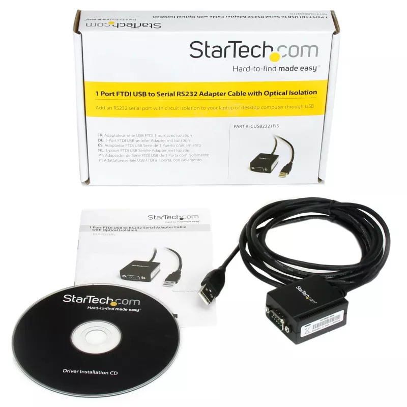 StarTech.com 2,5 m 1-portowy adapter FTDI USB na RS232 z izolacją optyczną, kabel USB na RS232 – TAA