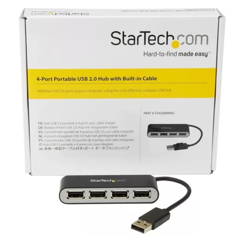 StarTech.com 4-portowy przenośny hub USB 2.0 z wbudowanym kablem