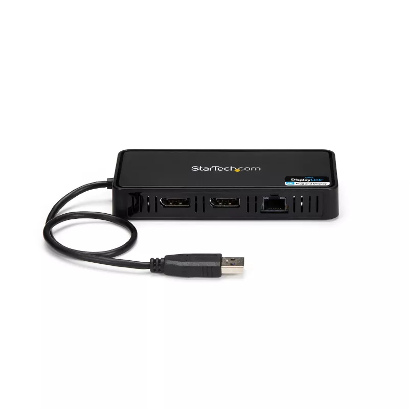 StarTech.com USB 3.0 Mini Dock - stacja dokująca z dwoma monitorami USB-A z DisplayPort 4K 60Hz i Gigabit Ethernet - kabel 30 cm - przenośny adapter do laptopa USB 3.1 Gen 1 Type-A