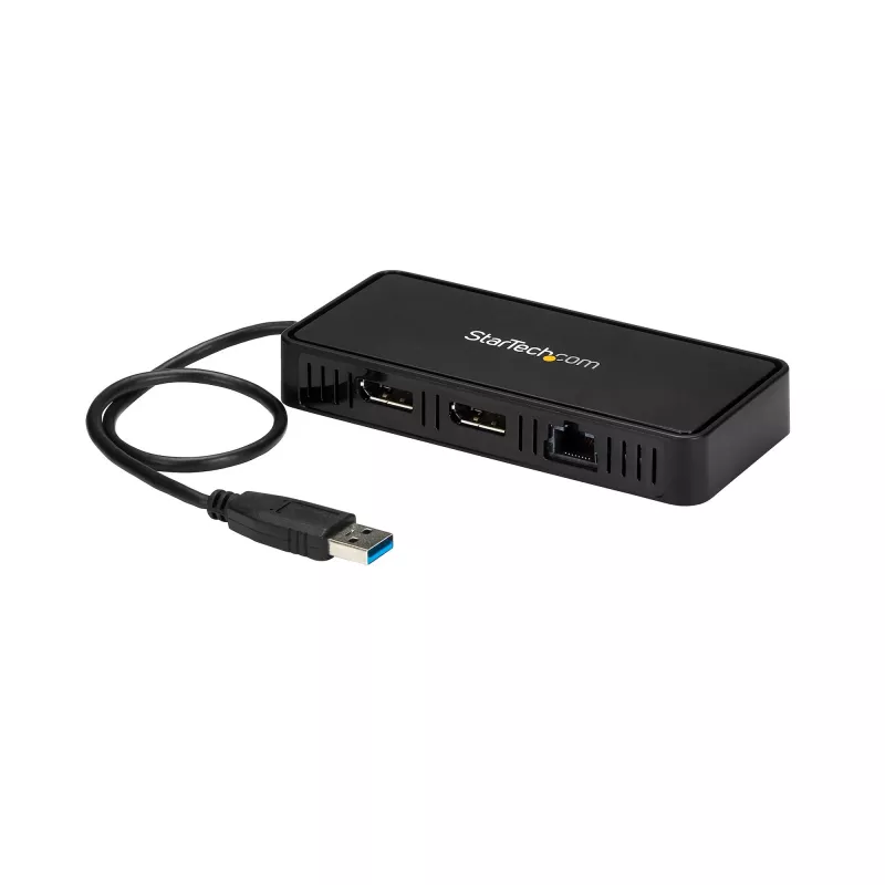 StarTech.com USB 3.0 Mini Dock - stacja dokująca z dwoma monitorami USB-A z DisplayPort 4K 60Hz i Gigabit Ethernet - kabel 30 cm - przenośny adapter do laptopa USB 3.1 Gen 1 Type-A