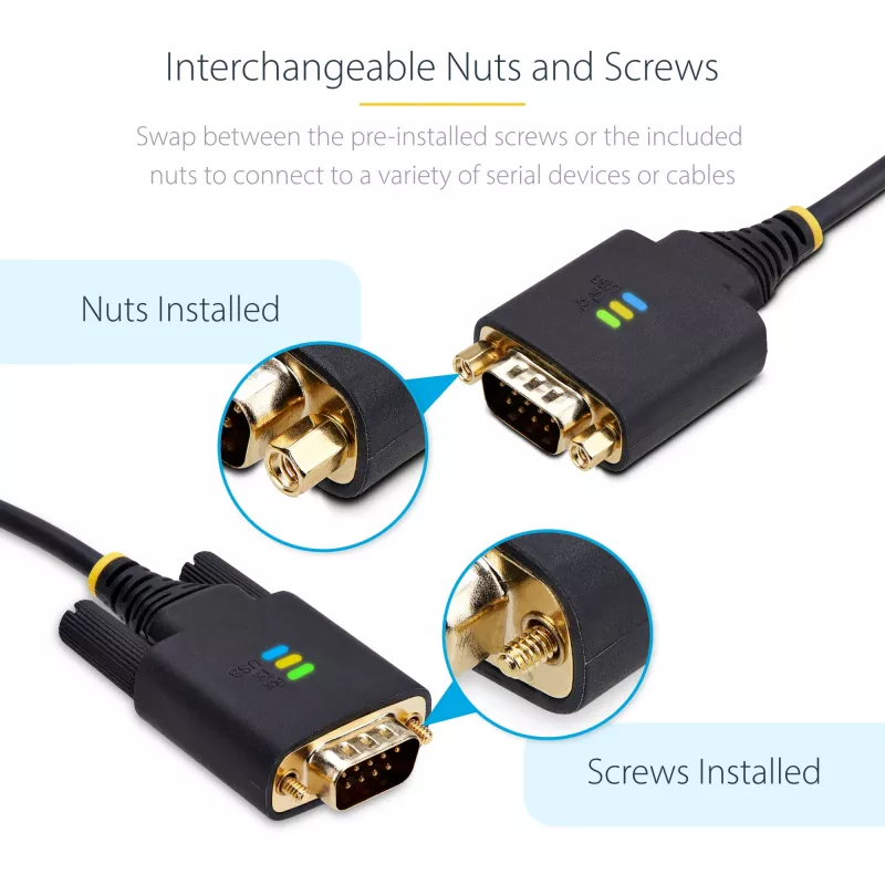 StarTech.com 10ft (3m) adapter kablowya USB na szeregowy, zachowanie COM, wymienne śruby/nakrętki, USB-A na DB9 RS232, układ FTDI, ochrona ESD, Windows/macOS/Linux