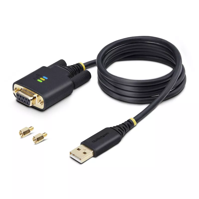 StarTech.com 3ft (1m) adapter kablowya USB na szeregowy null modem, wymienne śruby/nakrętki DB9, zachowanie COM, USB-A na RS232, FTDI, ochrona ESD poziomu 4, Windows/macOS/ChromeOS/Linux – wytrzymała konstrukcja TPE