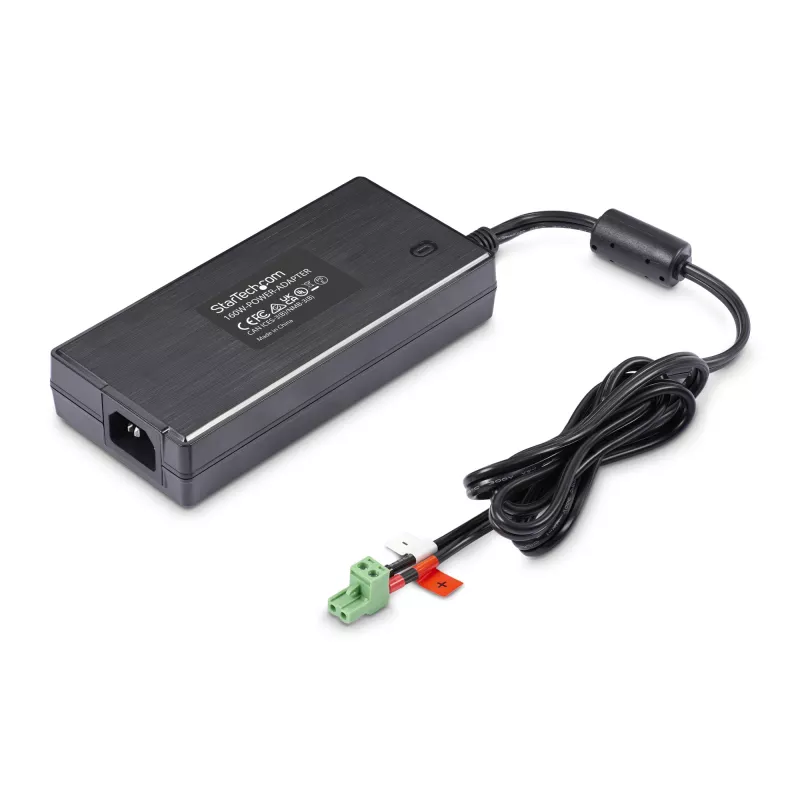StarTech.com Uniwersalny zasilacz DC 160 W (24 V/6,6 A), przewód 2-żyłowy 4 stopy (1,2 m), 2/3-pinowe złącza terminal block, zewnętrzny zasilacz AC/DC 100–240 V do przemysłowych koncentratorów USB, NA/UK/EU/ANZ