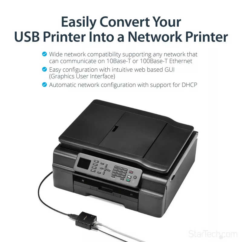 StarTech.com 10/100Mbps Ethernet do USB 2.0 Sieciowy serwer wydruku LPR
