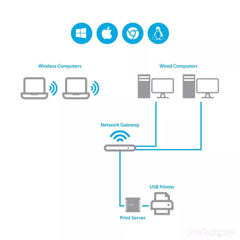 StarTech.com 10/100Mbps Ethernet do USB 2.0 Sieciowy serwer wydruku LPR
