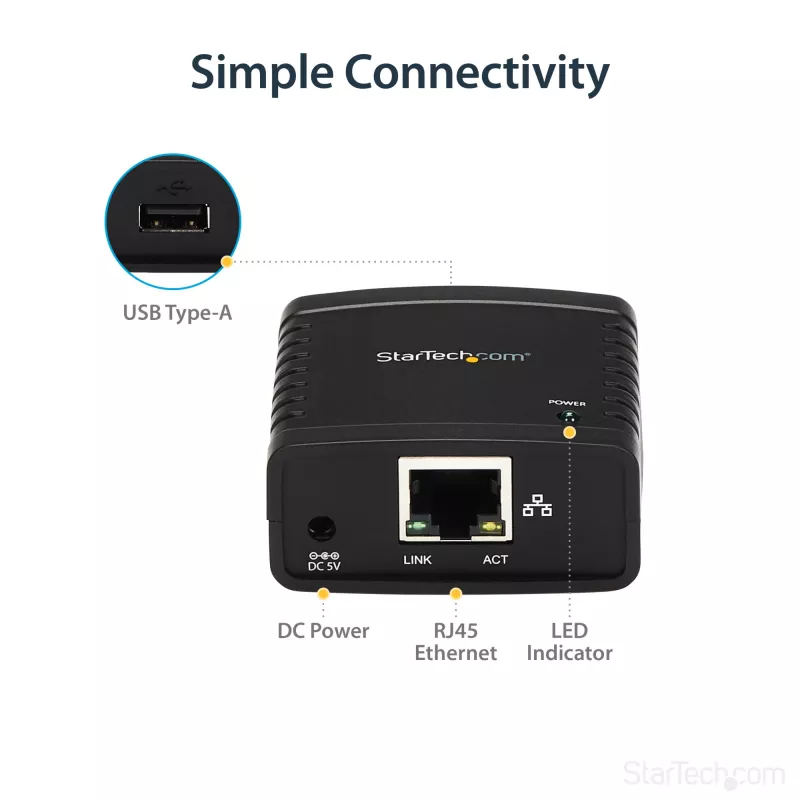 StarTech.com 10/100Mbps Ethernet do USB 2.0 Sieciowy serwer wydruku LPR