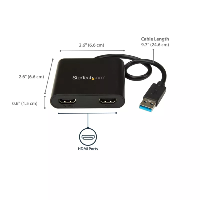 StarTech.com Adapter USB 3.0 do dwóch HDMI, Konwerter monitora USB na 2x HDMI dla Windows (brak wsparcia dla macOS/ChromeOS/Linux) - TAA