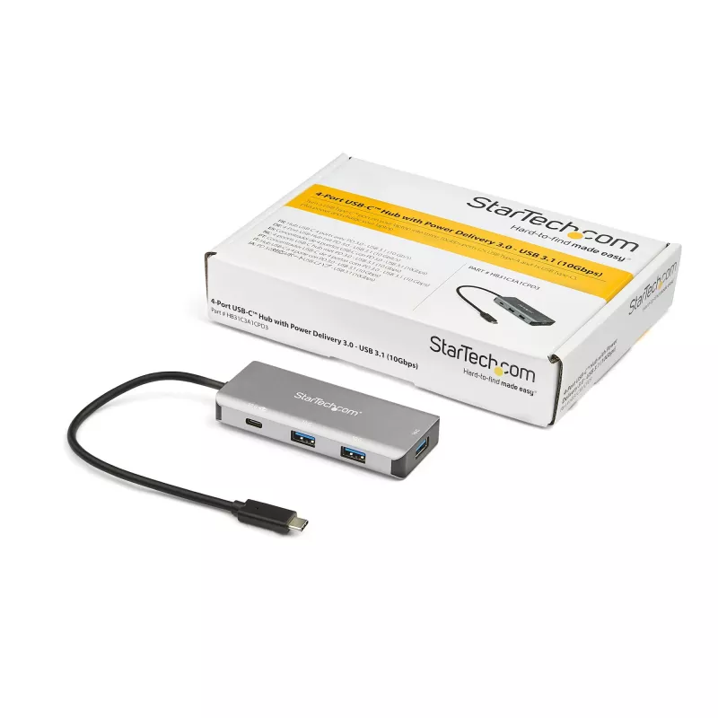 StarTech.com 4-portowy hub USB-C (10 Gb/s) na 3x USB-A i 1x USB-C – ładowanie passthrough Power Delivery 100 W – przenośny adapter USB 3.1 Gen 2/USB 3.2 Gen 2 Type-C do laptopa – współpracuje z TB3~4-portowy hub USB-C (10 Gb/s) na 3x USB-A i 1x USB-C – ładowanie passthrough Power Delivery 100 W – przenośny adapter USB 3.2 Gen 2 Type-C do laptopa – współpracuje z TB3