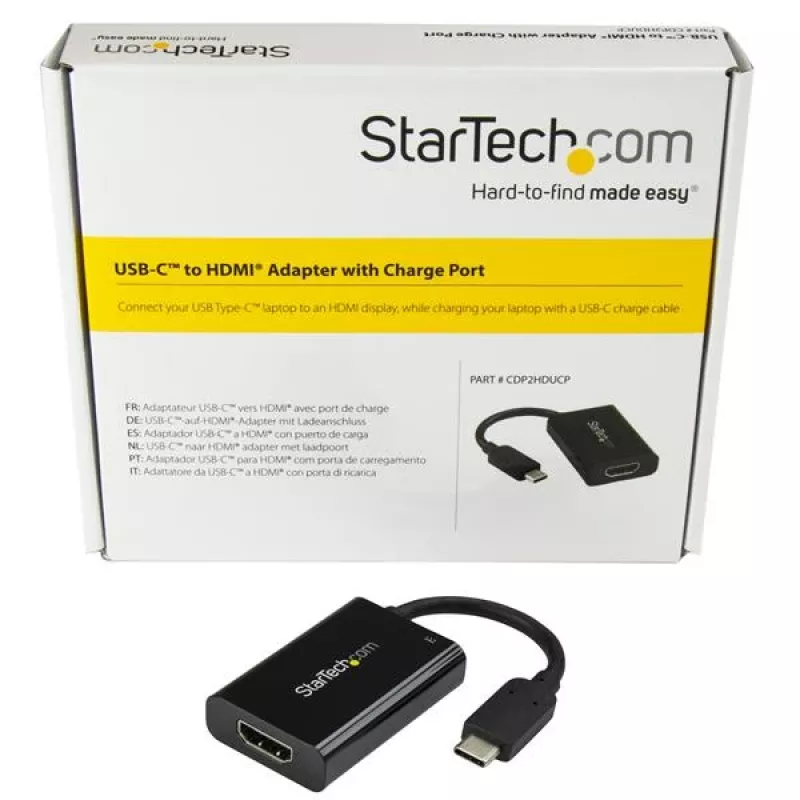 StarTech.com Adapter USB C do HDMI 2.0 z Power Delivery - 4K 60Hz USB Type-C do HDMI Konwerter Wideo Wyświetlacza - Port Przelotowego Ładowania PD 60 W - Kompatybilny z Thunderbolt 3 - Czarny
