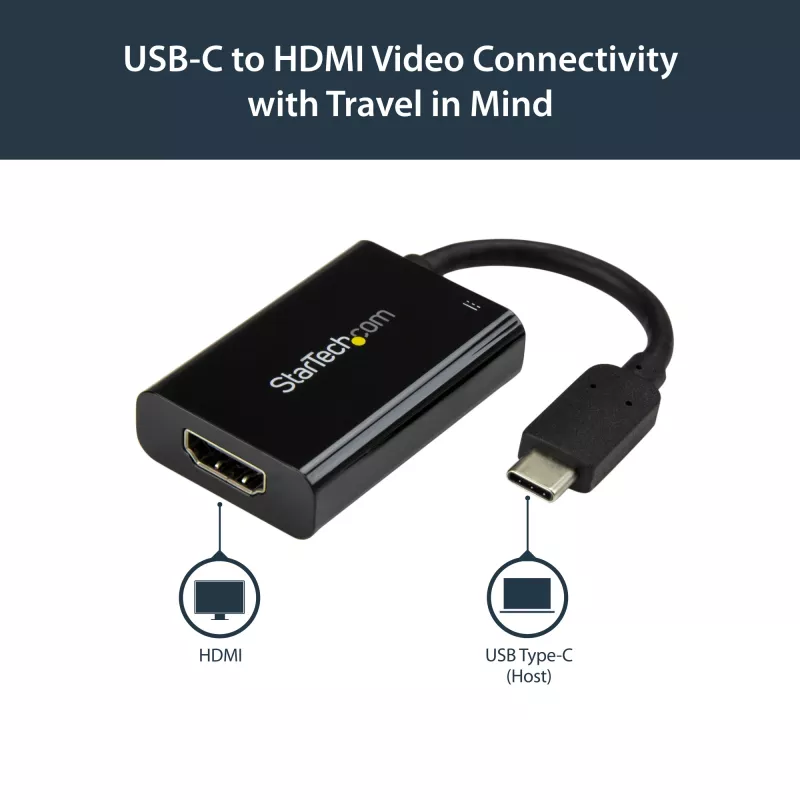 StarTech.com Adapter USB C do HDMI 2.0 z Power Delivery - 4K 60Hz USB Type-C do HDMI Konwerter Wideo Wyświetlacza - Port Przelotowego Ładowania PD 60 W - Kompatybilny z Thunderbolt 3 - Czarny