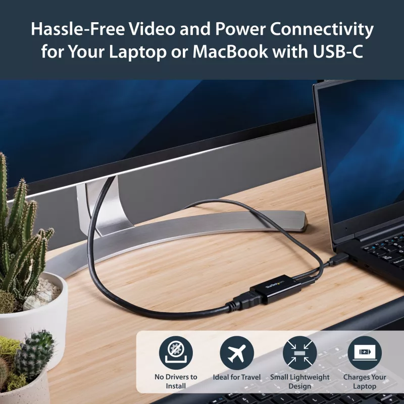 StarTech.com Adapter USB C do HDMI 2.0 z Power Delivery - 4K 60Hz USB Type-C do HDMI Konwerter Wideo Wyświetlacza - Port Przelotowego Ładowania PD 60 W - Kompatybilny z Thunderbolt 3 - Czarny
