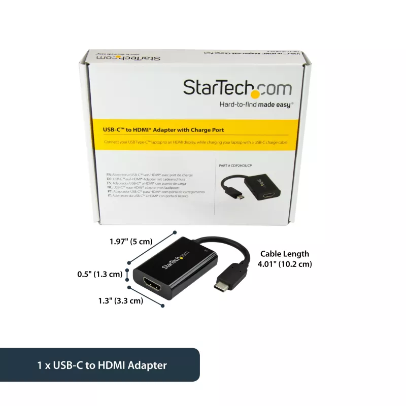 StarTech.com Adapter USB C do HDMI 2.0 z Power Delivery - 4K 60Hz USB Type-C do HDMI Konwerter Wideo Wyświetlacza - Port Przelotowego Ładowania PD 60 W - Kompatybilny z Thunderbolt 3 - Czarny