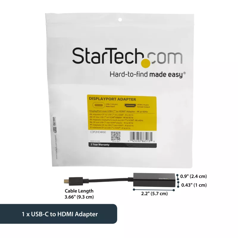 StarTech.com Adapter USB-C na HDMI - 4K 60 Hz, USB Type-C, wyjście HDMI, 3840 x 2160 pikseli