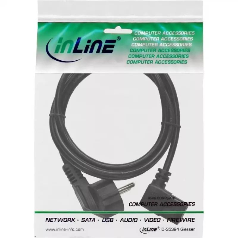 Kabel zasilający InLine, CEE 7/7 kątowy / 3-pinowy IEC C13 męski kątowy, 3m