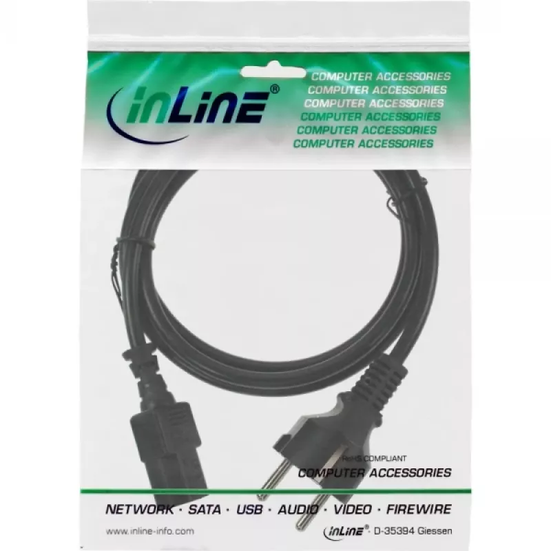 Kabel zasilający InLine, CEE 7/7 prosty / 3-stykowe gniazdo IEC C13 męskie, czarny, 1,5 m