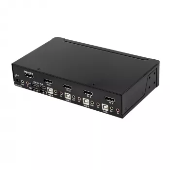 StarTech.com 4-portowy przełącznik KVM DisplayPort - 4K 60Hz - Pojedynczy wyświetlacz - Dwuwejściowy przełącznik KVM UHD DP 1.2 USB ze zintegrowanym hubem USB 2.0 i dźwiękiem - Dell, HP, Apple, Lenovo - zgodny z TAA