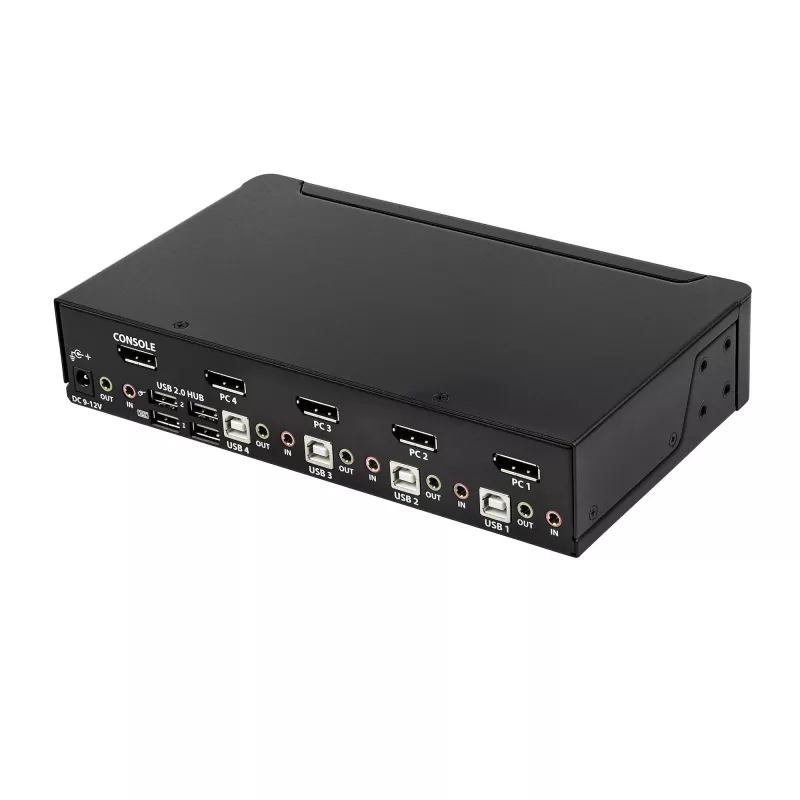 StarTech.com 4-portowy przełącznik KVM DisplayPort - 4K 60Hz - Pojedynczy wyświetlacz - Dwuwejściowy przełącznik KVM UHD DP 1.2 USB ze zintegrowanym hubem USB 2.0 i dźwiękiem - Dell, HP, Apple, Lenovo - zgodny z TAA