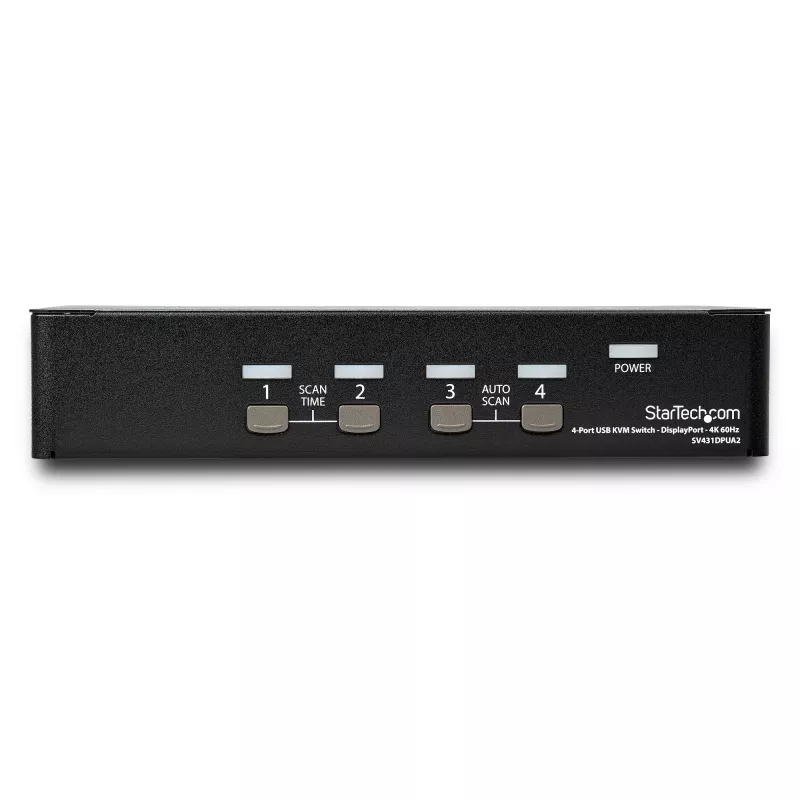 StarTech.com 4-portowy przełącznik KVM DisplayPort - 4K 60Hz - Pojedynczy wyświetlacz - Dwuwejściowy przełącznik KVM UHD DP 1.2 USB ze zintegrowanym hubem USB 2.0 i dźwiękiem - Dell, HP, Apple, Lenovo - zgodny z TAA