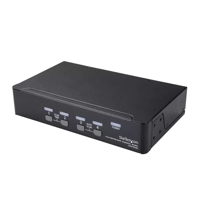 StarTech.com 4-portowy przełącznik KVM DisplayPort - 4K 60Hz - Pojedynczy wyświetlacz - Dwuwejściowy przełącznik KVM UHD DP 1.2 USB ze zintegrowanym hubem USB 2.0 i dźwiękiem - Dell, HP, Apple, Lenovo - zgodny z TAA