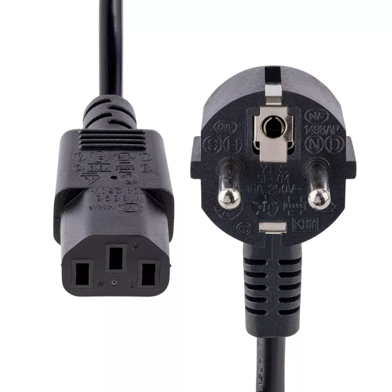 StarTech.com 1m (3ft) przewód zasilający komputerowy, 18AWG, EU Schuko na C13, 250V 10A, czarny zamienny kabel AC, przewód zasilający telewizor/monitor, Schuko CEE 7/7 na IEC 60320 C13 - kabel zasilający PC