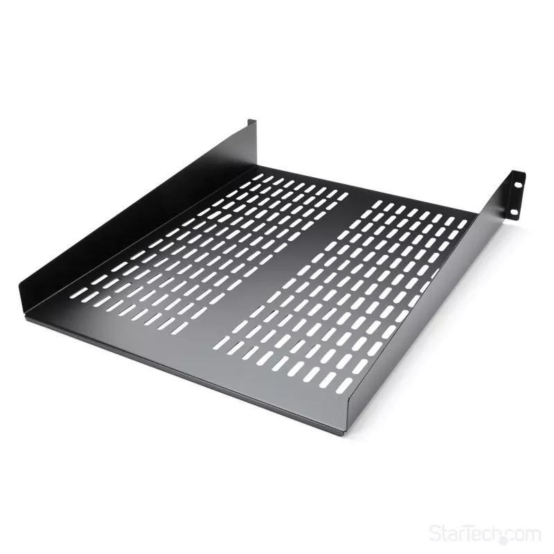 StarTech.com 2U Serwerowa Półka Rack - Uniwersalna Wentylowana Półka Wspornikowa do Montażu w Szafie Rack 19 cali - Wytrzymała Stal – Udźwig 50lb/23kg - Półka o Głębokości 22 cale, Czarna