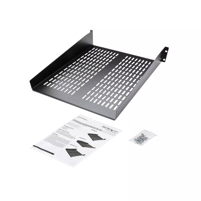 StarTech.com 2U Serwerowa Półka Rack - Uniwersalna Wentylowana Półka Wspornikowa do Montażu w Szafie Rack 19 cali - Wytrzymała Stal – Udźwig 50lb/23kg - Półka o Głębokości 22 cale, Czarna