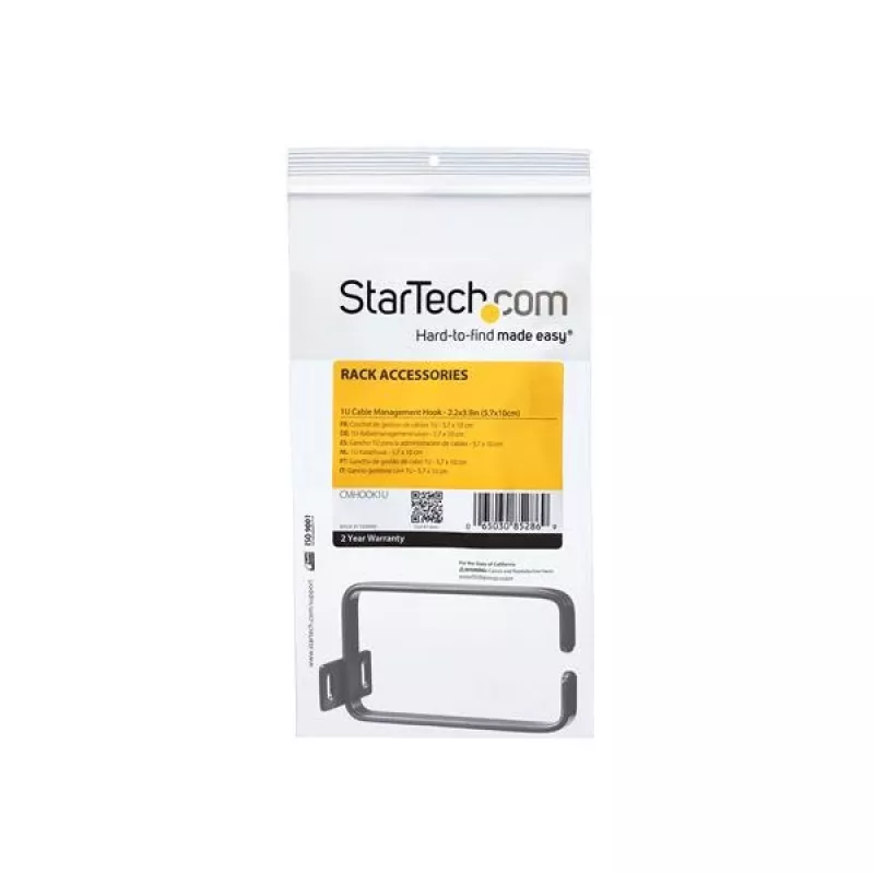 StarTech.com 1U pionowy uchwyt D-ring do zarządzania kablami w szafie serwerowej - 5,7x10 cm