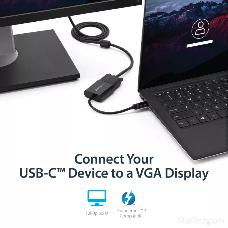 StarTech.com Adapter USB-C na VGA - Czarny - 1080p - Konwerter wideo do MacBooka Pro - Klucz sprzętowy USB-C na VGA - Ulepszona wersja to CDP2VGAEC