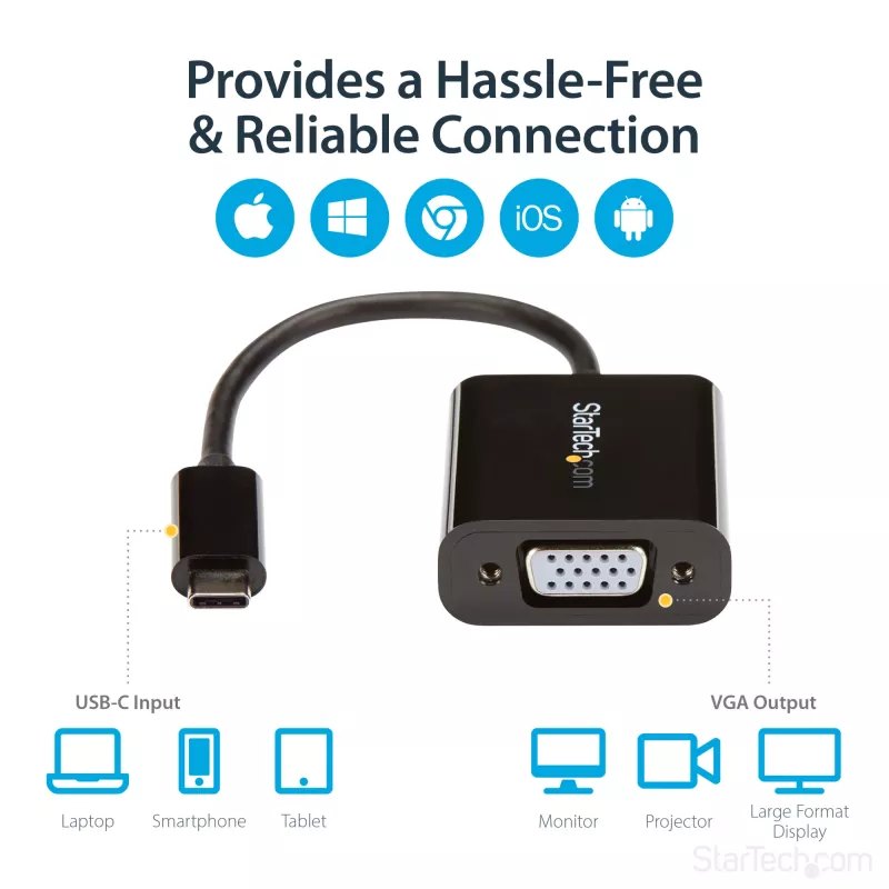 StarTech.com Adapter USB-C na VGA - Czarny - 1080p - Konwerter wideo do MacBooka Pro - Klucz sprzętowy USB-C na VGA - Ulepszona wersja to CDP2VGAEC