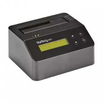 StarTech.com Jednokieszeniowa kasowarka do dysków twardych, samodzielny dezynfektor HDD/SSD, USB 3.0 do SATA II (3 Gb/s), 9 trybów kasowania, wyświetlacz LCD, stacja dokująca do bezpiecznego kasowania dysków twardych, port drukarki DB-9, zgodność z TAA