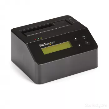 StarTech.com Jednokieszeniowa kasowarka do dysków twardych, samodzielny dezynfektor HDD/SSD, USB 3.0 do SATA II (3 Gb/s), 9 trybów kasowania, wyświetlacz LCD, stacja dokująca do bezpiecznego kasowania dysków twardych, port drukarki DB-9, zgodność z TAA