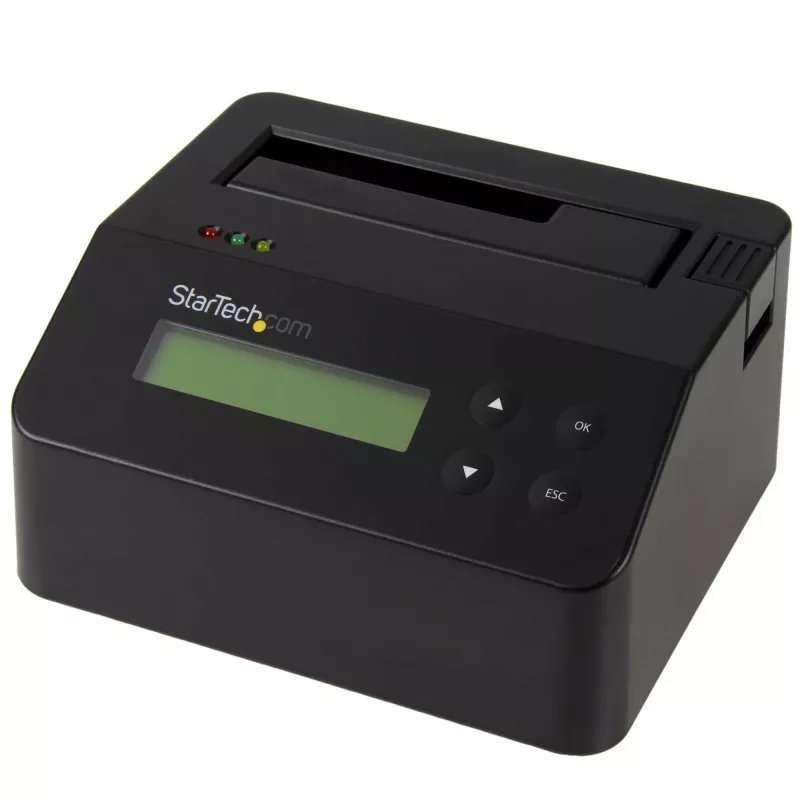 StarTech.com Jednokieszeniowa kasowarka do dysków twardych, samodzielny dezynfektor HDD/SSD, USB 3.0 do SATA II (3 Gb/s), 9 trybów kasowania, wyświetlacz LCD, stacja dokująca do bezpiecznego kasowania dysków twardych, port drukarki DB-9, zgodność z TAA