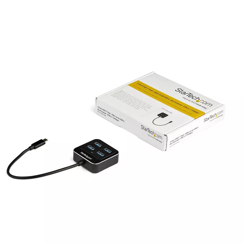 StarTech.com 4-portowy hub USB-C - USB-C na 4 porty USB-A - SuperSpeed 10 Gb/s USB 3.2 Gen 2 Hub Type-C - zasilany przez magistralę USB - przenośny/kompaktowy adapter USB-C na USB do laptopa - aluminium