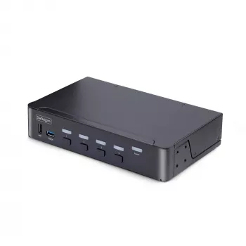 StarTech.com 4-portowy przełącznik KVM DisplayPort, 8K 60 Hz / 4K 144 Hz, pojedynczy wyświetlacz, DP 1.4, 2 porty USB 3.0, 4 porty USB 2.0 HID, przełączanie przyciskami i skrótami klawiszowymi, zgodność z TAA – niezależny od systemu operacyjnego, metalowa obudowa