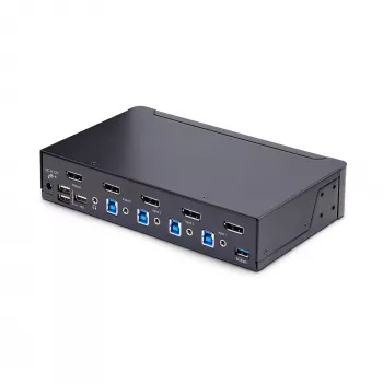StarTech.com 4-portowy przełącznik KVM DisplayPort, 8K 60 Hz / 4K 144 Hz, pojedynczy wyświetlacz, DP 1.4, 2 porty USB 3.0, 4 porty USB 2.0 HID, przełączanie przyciskami i skrótami klawiszowymi, zgodność z TAA – niezależny od systemu operacyjnego, metalowa obudowa