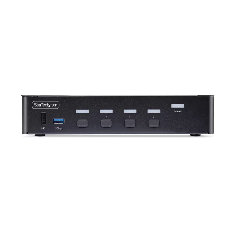 StarTech.com 4-portowy przełącznik KVM DisplayPort, 8K 60 Hz / 4K 144 Hz, pojedynczy wyświetlacz, DP 1.4, 2 porty USB 3.0, 4 porty USB 2.0 HID, przełączanie przyciskami i skrótami klawiszowymi, zgodność z TAA – niezależny od systemu operacyjnego, metalowa obudowa