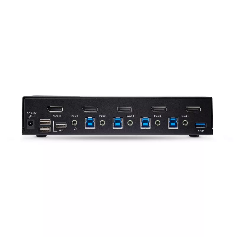 StarTech.com 4-portowy przełącznik KVM DisplayPort, 8K 60 Hz / 4K 144 Hz, pojedynczy wyświetlacz, DP 1.4, 2 porty USB 3.0, 4 porty USB 2.0 HID, przełączanie przyciskami i skrótami klawiszowymi, zgodność z TAA – niezależny od systemu operacyjnego, metalowa obudowa
