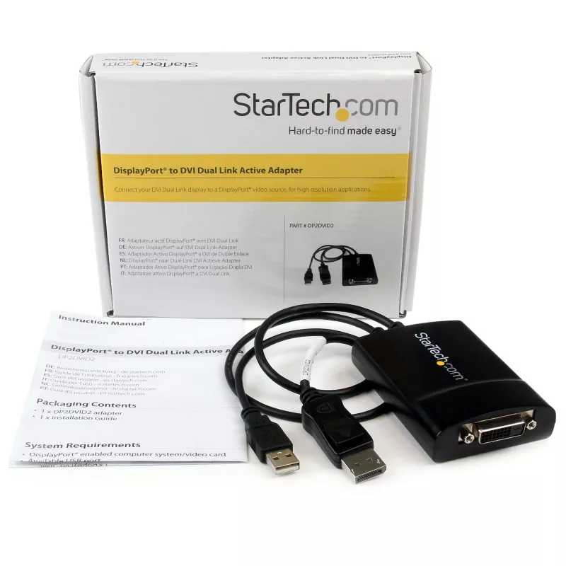 StarTech.com DisplayPort na DVI Dual Link aktywny adapter - DisplayPort na DVI-D adapter konwerter wideo 2560x1600 60 Hz - DP 1.2 na DVI monitor - zasilany przez USB - zatrzaskowe złącze DP