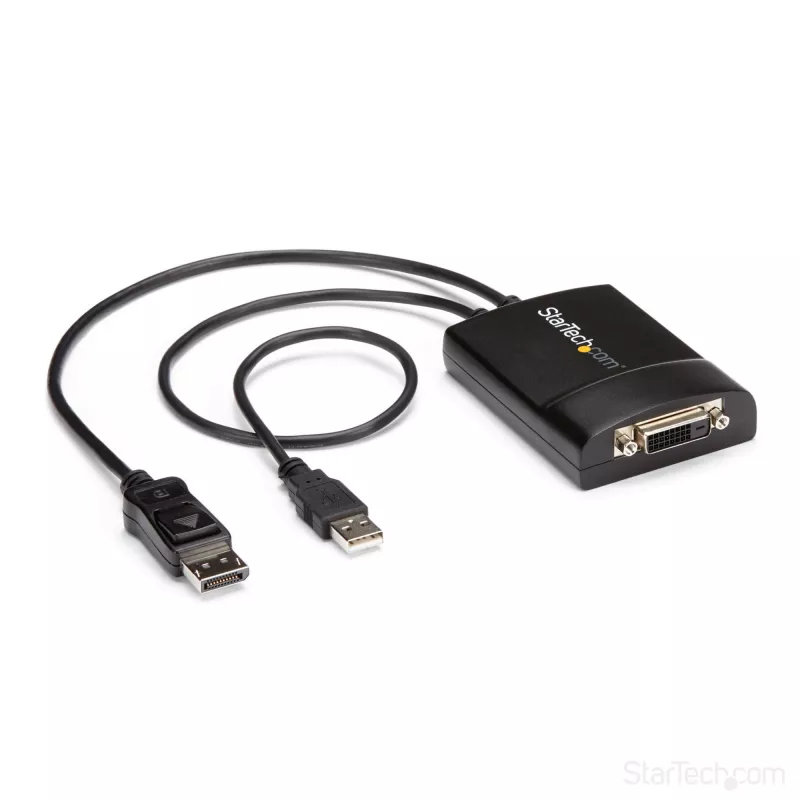 StarTech.com DisplayPort na DVI Dual Link aktywny adapter - DisplayPort na DVI-D adapter konwerter wideo 2560x1600 60 Hz - DP 1.2 na DVI monitor - zasilany przez USB - zatrzaskowe złącze DP