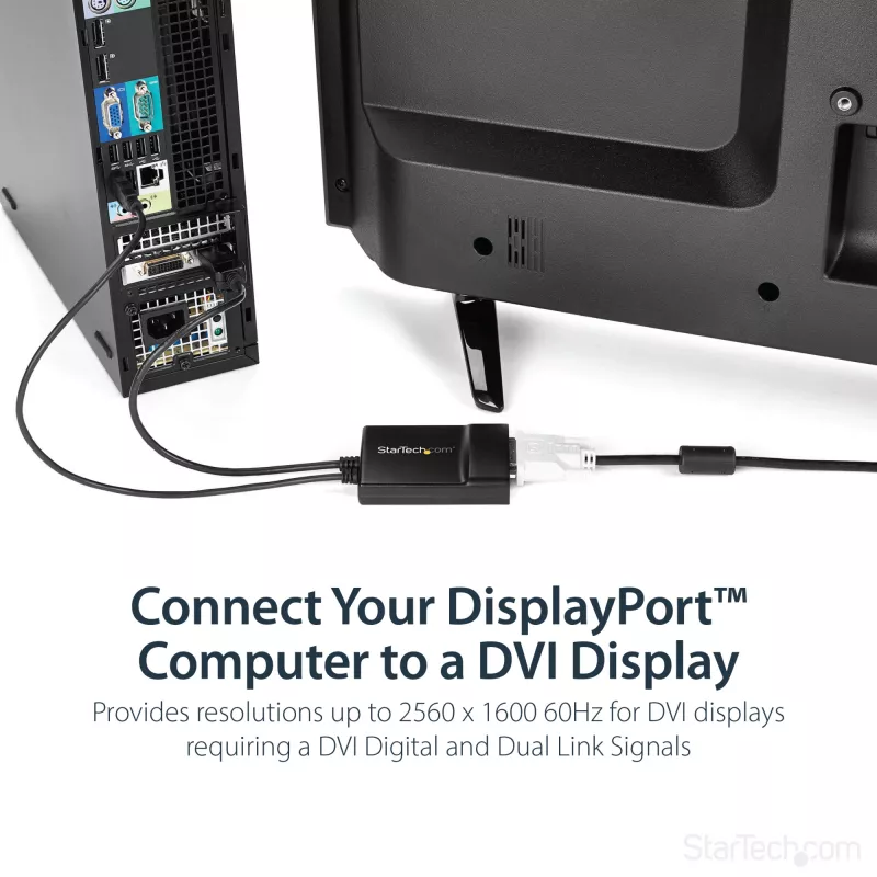 StarTech.com DisplayPort na DVI Dual Link aktywny adapter - DisplayPort na DVI-D adapter konwerter wideo 2560x1600 60 Hz - DP 1.2 na DVI monitor - zasilany przez USB - zatrzaskowe złącze DP