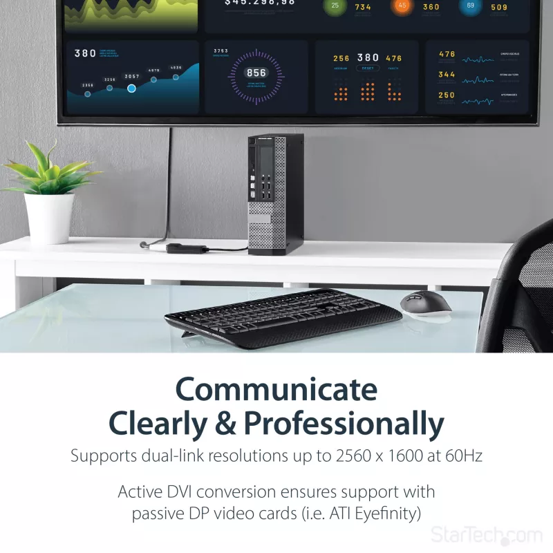 StarTech.com DisplayPort na DVI Dual Link aktywny adapter - DisplayPort na DVI-D adapter konwerter wideo 2560x1600 60 Hz - DP 1.2 na DVI monitor - zasilany przez USB - zatrzaskowe złącze DP