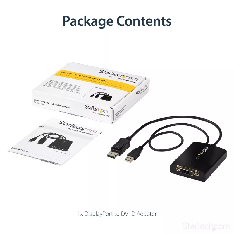 StarTech.com DisplayPort na DVI Dual Link aktywny adapter - DisplayPort na DVI-D adapter konwerter wideo 2560x1600 60 Hz - DP 1.2 na DVI monitor - zasilany przez USB - zatrzaskowe złącze DP