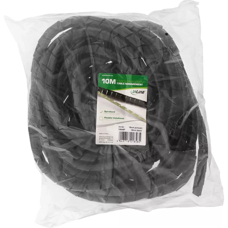 Spiralna osłona kablowa InLine 10 m, czarna, średnica 18 mm, grubość 1,8 cm