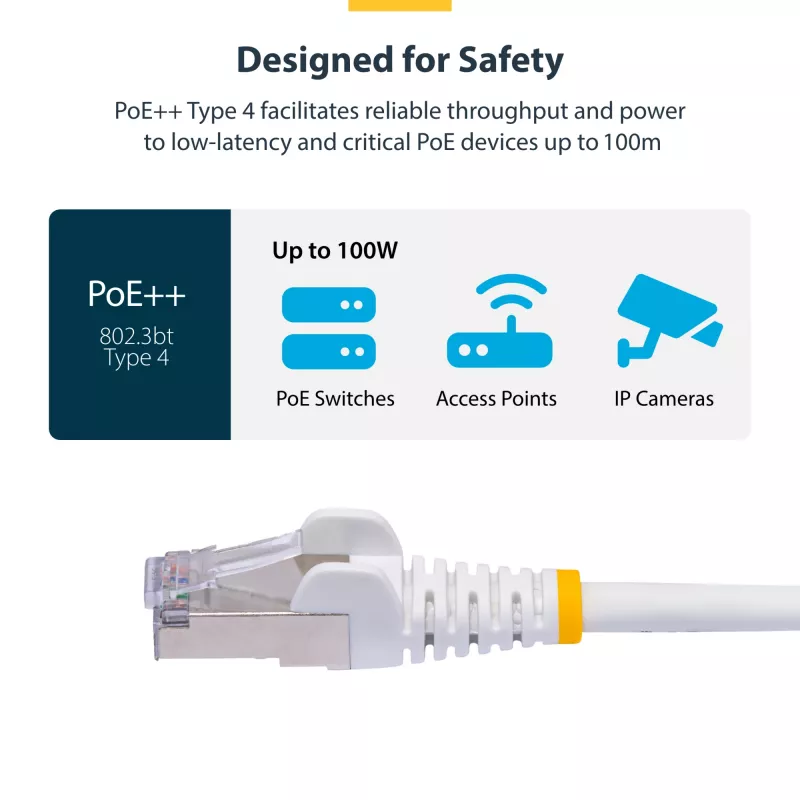 StarTech.com 2m biały kabel Ethernet CAT8, bezzaczepowy RJ45, 25G/40G, 2000 MHz, 100 W PoE++, S/FTP, 26AWG czysta miedź, LSZH, ekranowany kabel krosowy sieciowy z odciążeniami, testowany indywidualnie
