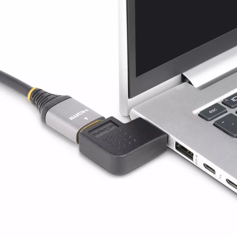 StarTech.com Przejściówka HDMI 2.0 kątowa, wtyk na gniazdo, poziomy kątowy 90-stopni ochronnik portu HDMI, 4K 60Hz, szybki przedłużacz złącza HDMI, M/F