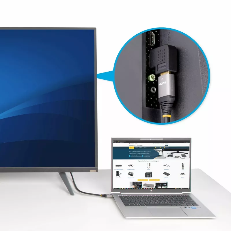 StarTech.com Przejściówka HDMI 2.0 kątowa, wtyk na gniazdo, poziomy kątowy 90-stopni ochronnik portu HDMI, 4K 60Hz, szybki przedłużacz złącza HDMI, M/F